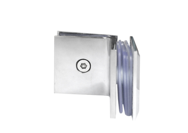 Коннектор стекло-стекло 90°, латунь, хром